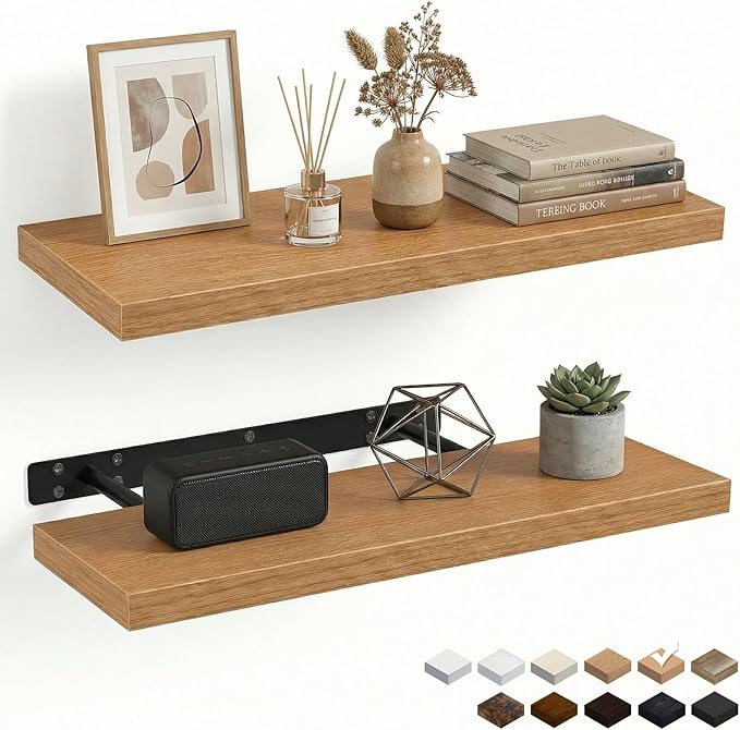31.5in Floating Shelves for Wall, Wall Mounted Shelves for Decor Storage Set of 2, Floating Shelf for Bedroom, Bathroom, Living Room and Kitchen（Beech）