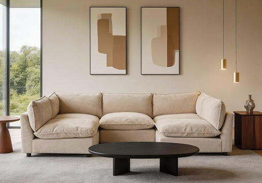 Iroomy Modular Sectional Sofa, Oversized Chenille Cloud Couch, Deep Comfy Seat, 5-Seater Sofas Couches for Living Room, Beige