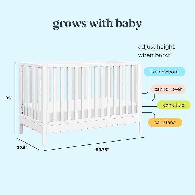 Davinci Sammy Scallop 4-in-1 Convertible Baby Crib, White | GREENGUARD Gold Certified, Converts to Toddler Bed & Daybed & Full-Size Bed, 4 Adjustable Mattress Heights - Easy to Assemble