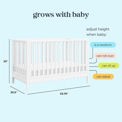 Davinci Sammy Scallop 4-in-1 Convertible Baby Crib, White | GREENGUARD Gold Certified, Converts to Toddler Bed & Daybed & Full-Size Bed, 4 Adjustable Mattress Heights - Easy to Assemble