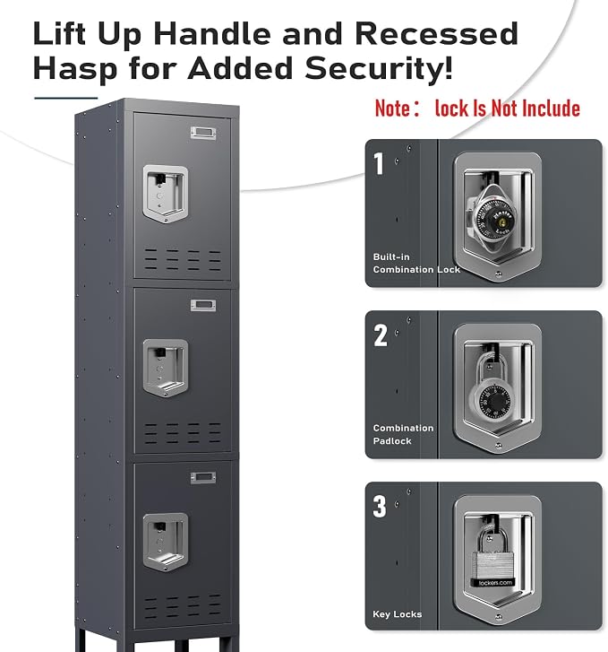 BUTISOW Metal Lockers - 66" Height Steel Lockers for Employees with 3 Door Storage Locker with Card Slot for Employees Gym School Home Office Garage - Assembly Required