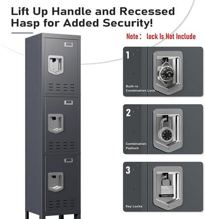 BUTISOW Metal Lockers - 66" Height Steel Lockers for Employees with 3 Door Storage Locker with Card Slot for Employees Gym School Home Office Garage - Assembly Required