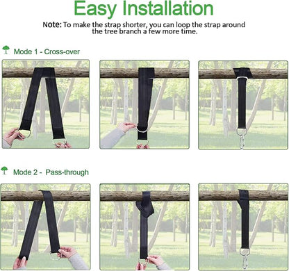 Extra Long Tree Swing Straps, 3FT/10FT/20FT/30FT Tree Swing Hanging Straps Kit Holds 5000 lbs with Tree Protector, Heavy Duty Carabiner and Swivel Perfect for Swings & Hammocks (10 FT)