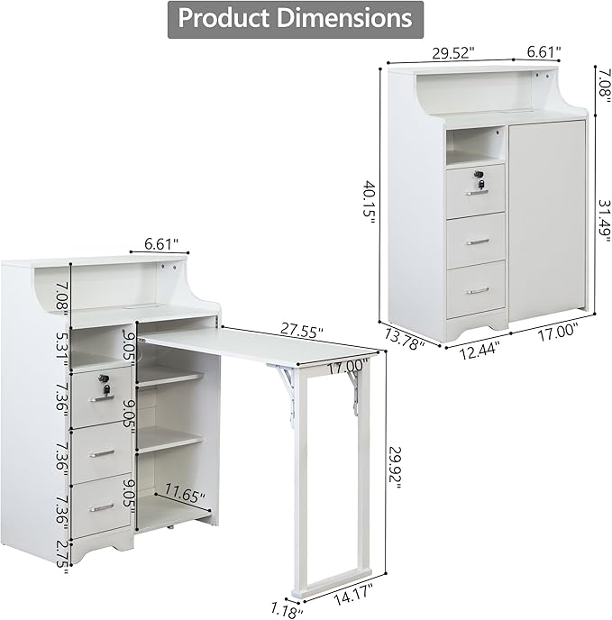 Folding Desk with Storage,Hidden Desk with Lockable Drawers & Shelves, Built-in Power Outlet,Fold Out Desk for Study and Home Office