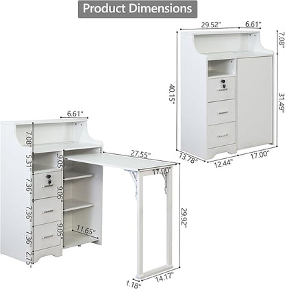 Folding Desk with Storage,Hidden Desk with Lockable Drawers & Shelves, Built-in Power Outlet,Fold Out Desk for Study and Home Office