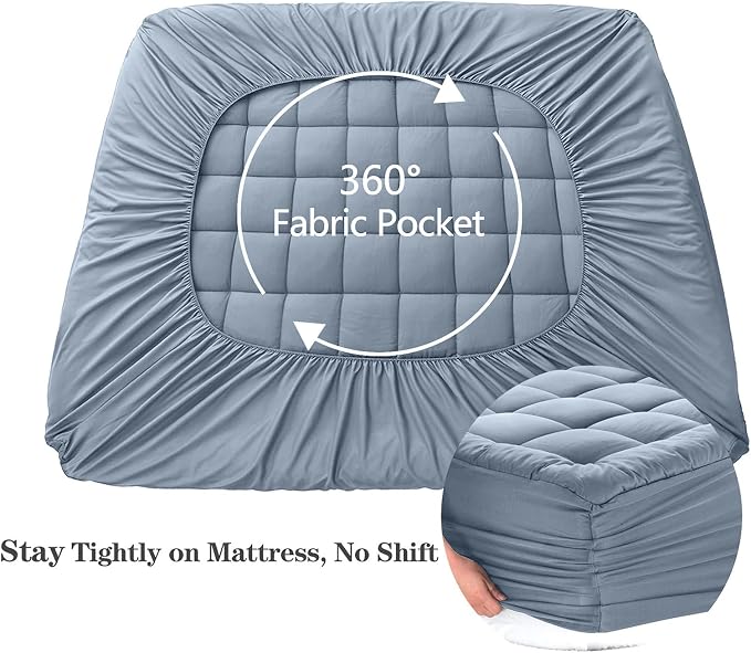 EASELAND Twin XL Mattress Pad Cotton Pillow Top Mattress Topper for Dorm | College Dorm Mattress Cover Cooling 8-21" Deep Pocket 39x80 Inches Dusty Blue,Boxing Quilted & Machine Washable