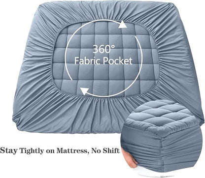 EASELAND Twin Size Mattress Pad Cotton Pillow Top Single Mattress Topper | 8-21" Deep Pocket Cooling Mattress Cover/Protector 39x75 Inches Dusty Blue, Boxing Quilted & Machine Washable
