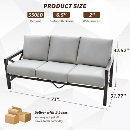 NATURAL EXPRESSIONS Patio 3 Seater Sofa Patio Furniture Set Outdoor Deep Seating Couch with 6.5'' Thick Olefin Cushion,High Back Metal Frame for Garden,Front Porch, Deck, Balcony, Backyard