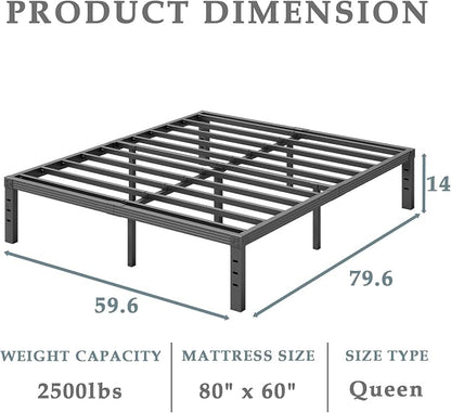 FSCHOS Bed-Frame-Queen, 14 Inch Metal Platform Bed-Frame No Box Spring Needed, Heavy Duty, Easy Assembly, Noise Free, Black