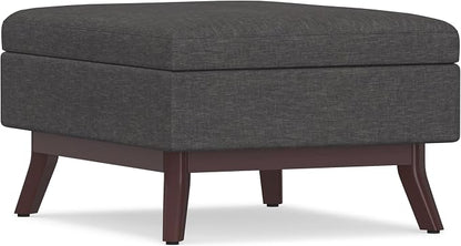 SIMPLIHOME Owen Coffee Table Storage Ottoman - 34" Wide x 19" High Upholstered Linen Look Fabric Rectangular Lift-Top Ottoman in Slate Grey, Mid-Century Modern Bench for Living Room with Tapered Legs