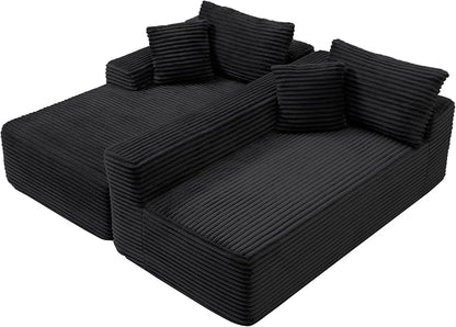 105-Inch L-Shaped Left Facing Corner Compressed Sofa Modular Sectional Boneless Cloud Sofa Floor Foam Couch with Chaise Lounge, Corduroy Corner Boneless Cloud Couch