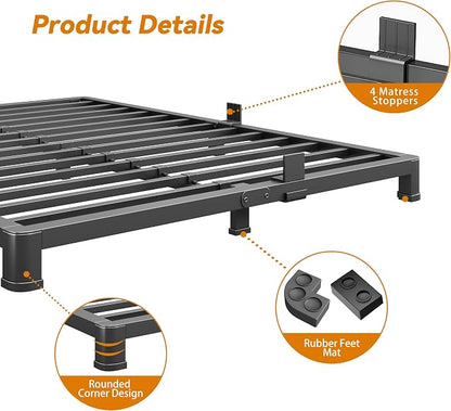 NKZ Queen Platform Bed Frame 4 Inch, Heavy Duty Metal Low Profile Bed Frame with Round Corner Legs, 3500lbs Weight Capacity Reinforced Frame, No Box Spring Needed，Noise-Free, Easy Assembly