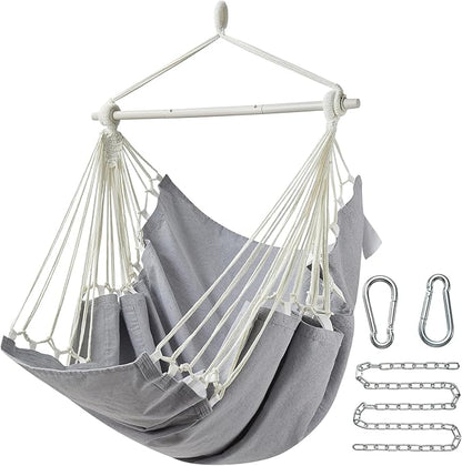 CHULIM Hanging Hammock Chair Swing MAX 500 lbs Outdoor Hanging Chair with Footrest Indoor Swing Chair with Portable Steel Spreader Bar and Hardware Kit for Bedroom Living Room Patio Porch - Grey