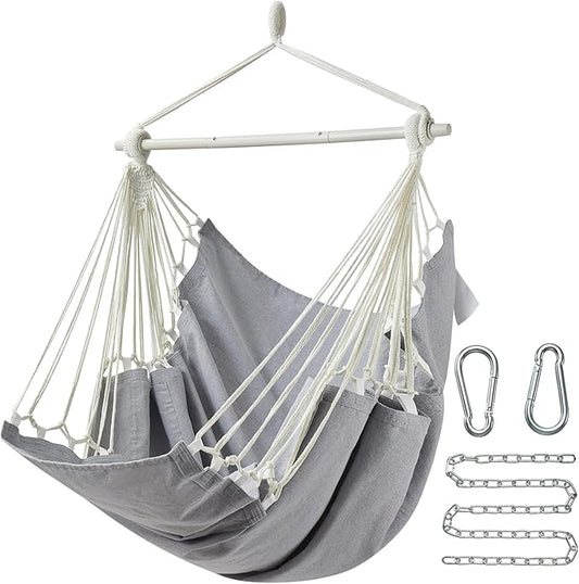CHULIM Hanging Hammock Chair Swing MAX 500 lbs Outdoor Hanging Chair with Footrest Indoor Swing Chair with Portable Steel Spreader Bar and Hardware Kit for Bedroom Living Room Patio Porch - Grey