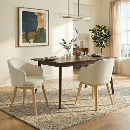 KISLOT Wooden Dining Chairs Set of 2, Fabric Upholstered Modern Dining Room Chairs with Barrel Backrest & Double-Layer Thick Cushion for Living Room, Restaurant, Kitchen and Café, Beige