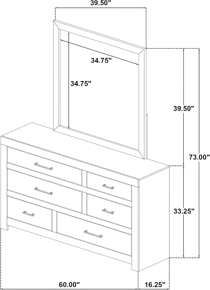 Coaster Home Furnishings - Hendricks - Wood - 6-Drawer Dresser with Mirror with Asymmetrical Drawers, Gunmetal Pulls, and Square Edges - Bedroom - Light Oak - 222653M