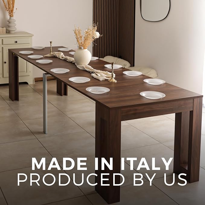 Mobili Fiver, Easy, Extendable Console Table with Extension Leaves Holder, 17.7(120.1) x35.4 in, Walnut, for 4-12 People, Space Saving Dining Table for Entrance, Living Room, Italian Furniture