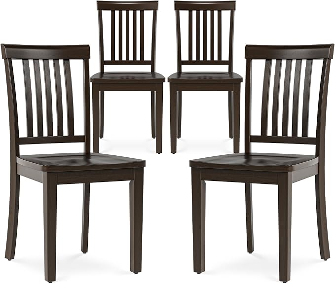 COLAMY Wooden Dining Chairs Set of 4, Spindle High Back Windsor Kitchen Side Chair, Farmhouse Dining Chairs for Kitchen and Dining Room, Dark Brown