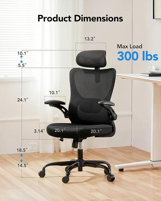 HUANUO Ergonomic Office Chair, High Back Computer Desk Chair with Adjustable Lumbar Support and Headrest, Comfy Gaming Chair with 3D Armrests, Home Office Rolling Chair, Max Load 300 lbs, Pack of 2