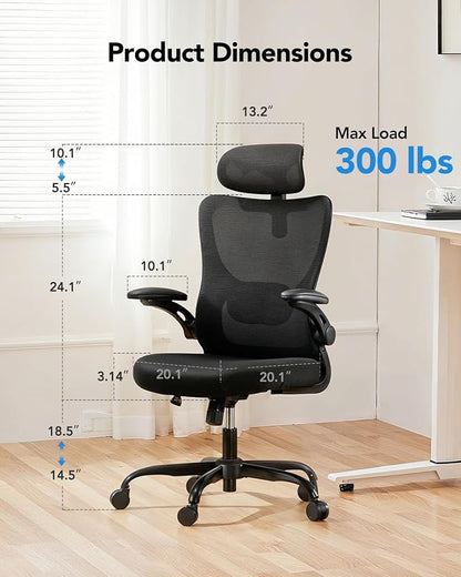 HUANUO Ergonomic Office Chair, High Back Computer Desk Chair with Adjustable Lumbar Support and Headrest, Comfy Gaming Chair with 3D Armrests, Home Office Rolling Chair, Max Load 300 lbs, Pack of 15