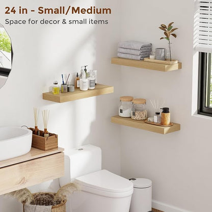 Heimlove 51 Inch Floating Shelves for Wall 8 Inch Deep Oak Shelves Set of 2,Wall Mounted Rustic Wood Long Floating Shelf，Large Display & Storage Shelf with Invisible Brackets