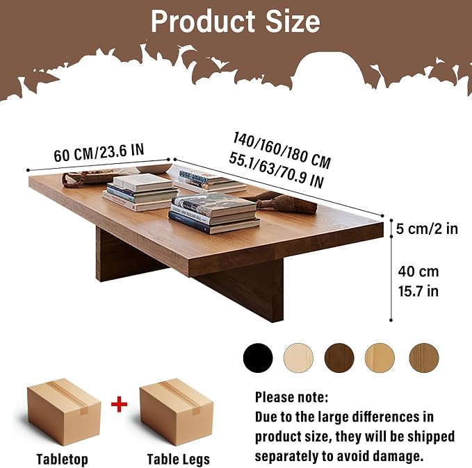 Solid Wood Coffee Table,Rustic Square Centre Table,Farmhouse Living Room Table,2”Thick Tabletop for Living Room,Office