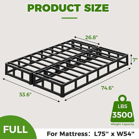 EMODA 7 Inch Split Full Size Box Spring Bed Base, 3500LBS Heavy Duty Metal Box Spring Full Mattress Foundation with Fabric Cover, Noise-Free, Non Slip, Easy Assembly
