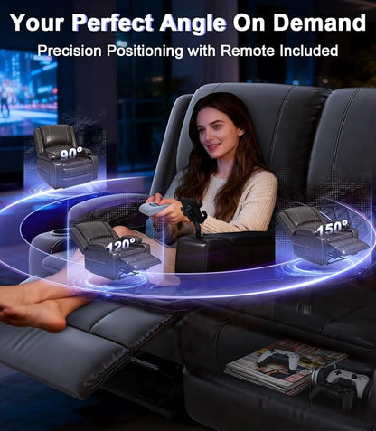 Power Loveseat Recliner Sofa, Removable Armrest 3 Seats Power Reclining Loveseat with Remote Liftable Console, Wall Hugger RV Theater Seating with Storage & USB & RGB (PU, Brown)