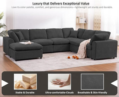 Oversized Modular Sectional Sofa Couch for Living Room, Dark Gray | Large 7 Seater Corner Sofa | Modern U Shaped Sectional | with Ottoman | Spacious Space | Comfy Chenille | for Large Families