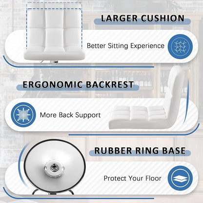 Homall Bar Stools Modern PU Leather Adjustable Swivel Barstools, Armless Hydraulic Kitchen Counter Bar Stool Extra Height Square Island Barstool with Back Set of 2 (Leather, White)