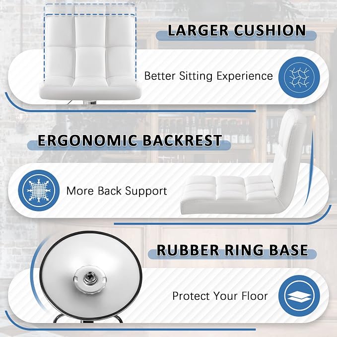 Homall Bar Stools Modern PU Leather Adjustable Swivel Barstools, Armless Hydraulic Kitchen Counter Bar Stool Extra Height Square Island Barstool with Back Set of 4 (Leather, White 4 Pcs)