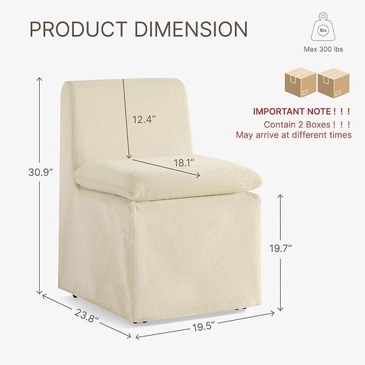 KISLOT Upholstered Dining Chairs Set of 4 with Casters, Modern Armless Kitchen Chairs with Removable Washable Cover, Chenille Velvet Fabric, Sturdy Metal & Wood Frame, 19.5" Seat Height, Sand
