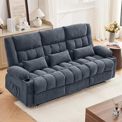 MAHOMICO Recliner Sofa with Cup Holders for Living Room 3 Seat Manual Oversized Recliner Chiar with Ergonomic, Side Pocket for Adult