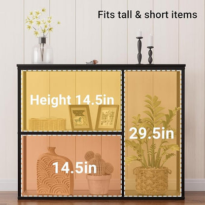 WOHOMO Console Table, 11.8'' Narrow Entryway Table for Living Room, 31.5'' x 31.5'' Black Industrial Sofa Table with 3-Tier Storage Shelves for Corridor, Hallway, Black