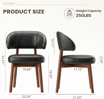 MALOL Wooden Dining Chairs Set of 2, Modern Upholstered Dining Room Chair, PU Leather Kitchen Side Chairs with Curved Open Back for Living Room/Restaurant/Cafe, Black