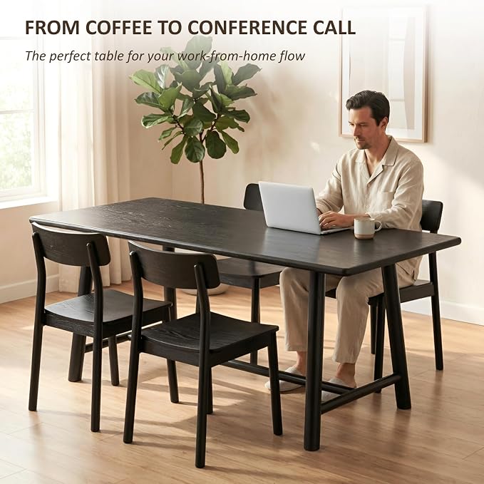 Ya-Home Black Dining Table, 69" Wood Kitchen Table with Solid Wood Legs, Seats 4-6, Modern Farmhouse Dinner Table for Dining Room Home Office, 69" L x 31.5" W x 30" H