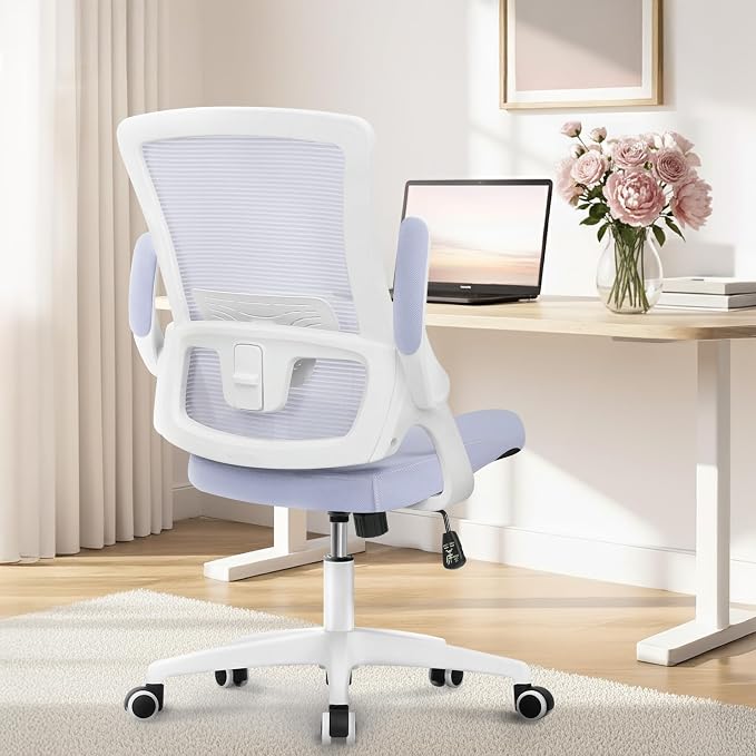 NEO Chair Office Desk Gaming Chair Computer High Back Mesh Seat with Rolling Wheels Ergonomic Adjustable Comfy Flip-up Armrests Lumbar Support Height for Home (Purple White Frame)