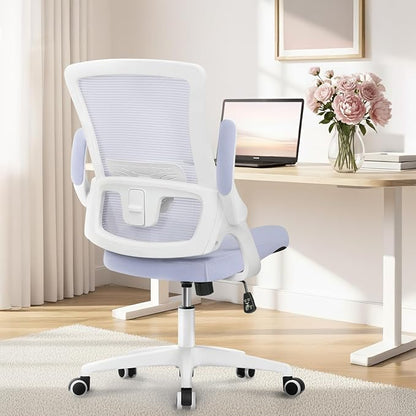 NEO Chair Office Desk Gaming Chair Computer High Back Mesh Seat with Rolling Wheels Ergonomic Adjustable Comfy Flip-up Armrests Lumbar Support Height for Home (Purple White Frame)