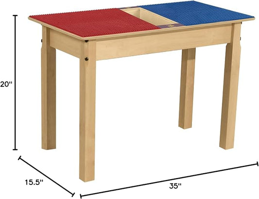 Contender Time-2-Play Kids Activity Play Table, Compatible with Lego Bricks, Extra Sturdy Birch Plywood, 35" W X 15.5" D, Red & Blue, 20" Legs for Ages 4-7