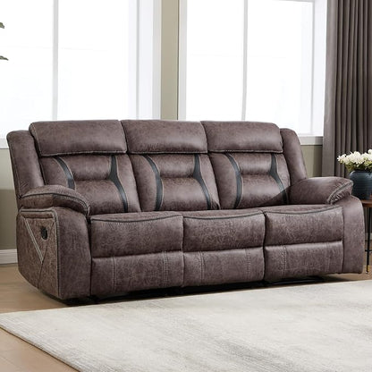 EBELLO Faux Leather Manual Reclining Sofa, 3 Seat Recliner Sofa Chair, Couch Furniture for Living Room, Furniture, Meeting Room, Grey (3 Seat Sofa)