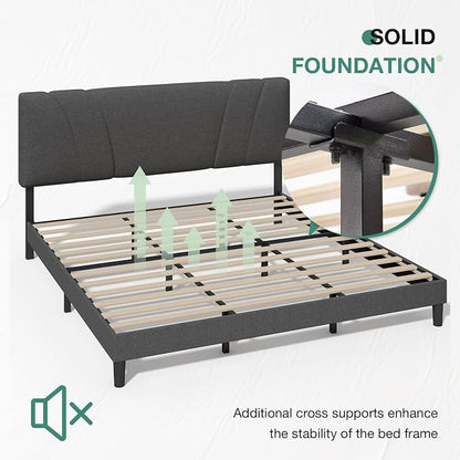 Novilla King Bed Frame and Headboard, Linen Upholstered King Size Bed Frame with Wood Slats Support, No Box Spring Needed, Heavy Duty Feet, Easy Assembly, Grey