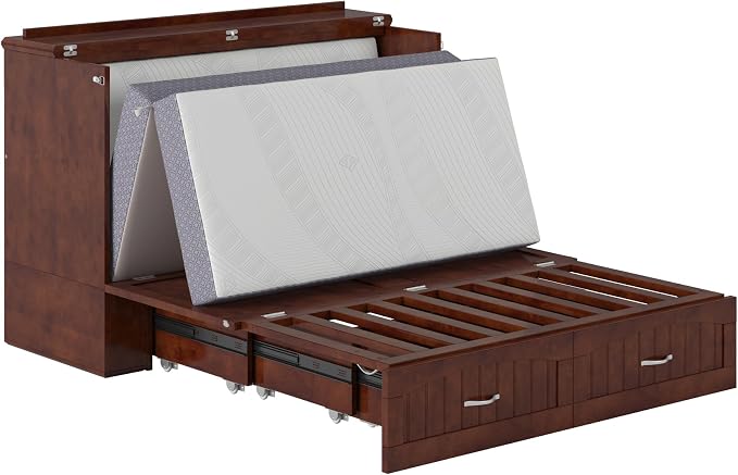 AFI, Southampton Murphy Bed Chest Full with 6" Mattress, Built-in USB Charger & Storage Drawer, Walnut