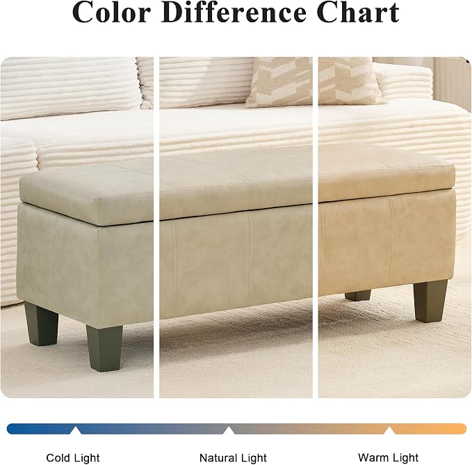41" Storage Ottoman, Storage Bench with Safety Hinge, Upholstered Synthetic Leather Ottoman Bench for Bedroom, Living Room, Entryway, Hallway, Foot Rest, Support 500lbs