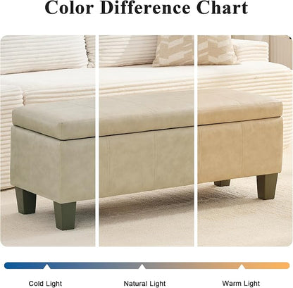 41" Storage Ottoman, Storage Bench with Safety Hinge, Upholstered Synthetic Leather Ottoman Bench for Bedroom, Living Room, Entryway, Hallway, Foot Rest, Support 500lbs