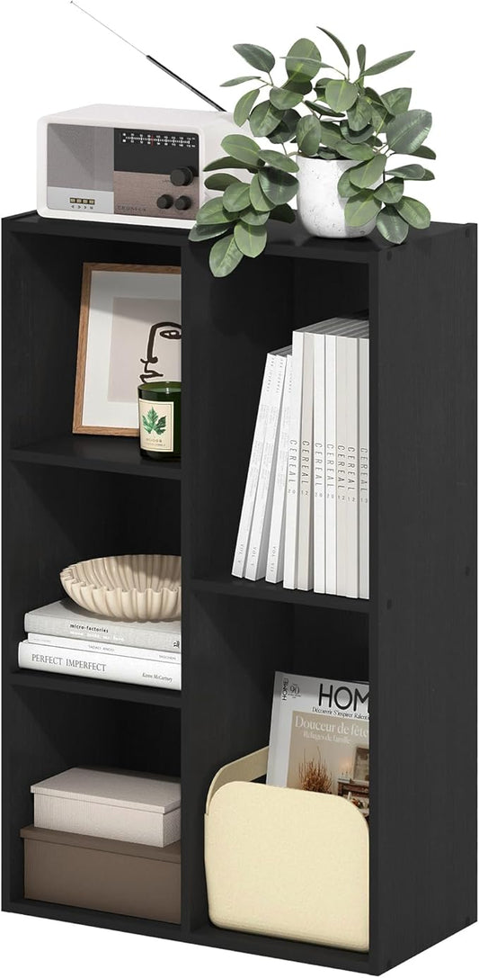 Furinno LUDER Book Shelf, 5-Cube Bookshelf, Reversible Bookcase, 9.4 x 19.5 x 31.5, Easy Assembly, for Living Room, Bedroom, Home Office, Blackwood