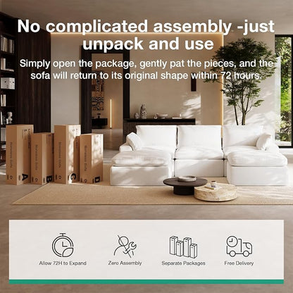 Novilla Modular Cloud Couch, Modern Sectional Sofa with Smarts Coil® Support, Chenille Fabric, Upholstered Couch for Living Room Apartments Bedroom, No Assembly, Left-Arm Chair, White