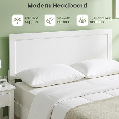 KOMFOTT Queen Size Bed Frame, Modern Platform Bed with Headboard, Wooden Slat Support Mattress Foundation, Under-Bed Storage Space, No Box Spring Needed(White,Queen)