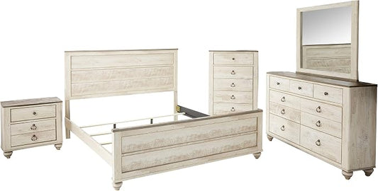 Roundhill Furniture Imerland Contemporary White Wash Finish 5 Piece Bedroom Set