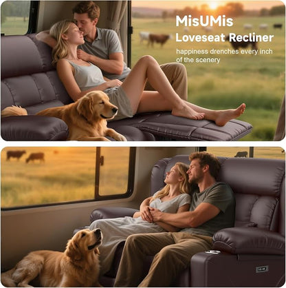 Power RV Loveseat Recliner Sofa, Electric Reclining Loveseat RV Couch with USB & Type-C Ports, Zero Wall Hugger RV Furniture with Storage & LED Light for Travel Trailers Home Theater Seating
