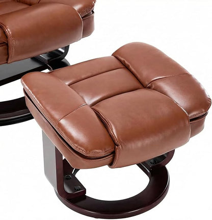 Swivel Recliner Chair with Ottoman Reclining Lounge Sofa Footrest, Set of 1 | 360°Sturdy Wood Base, Soft PU Leather, Upholstered Ultra-Plush Foam, Modern Armchair, Living Room Bedroom Office Reading Home